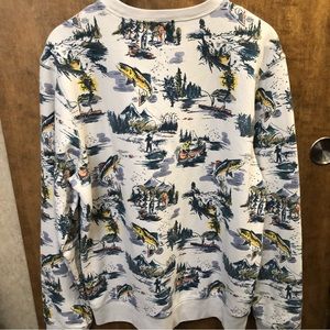 EUC Eddie Bauer Fly Fisherman Print Pullover Sweatshirt in New Condition Warm A